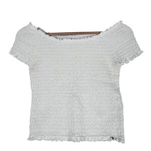 Abercrombie Fitch White Smocked Off Shoulder Crop Top Girl 15/16 Women Small Y2K
